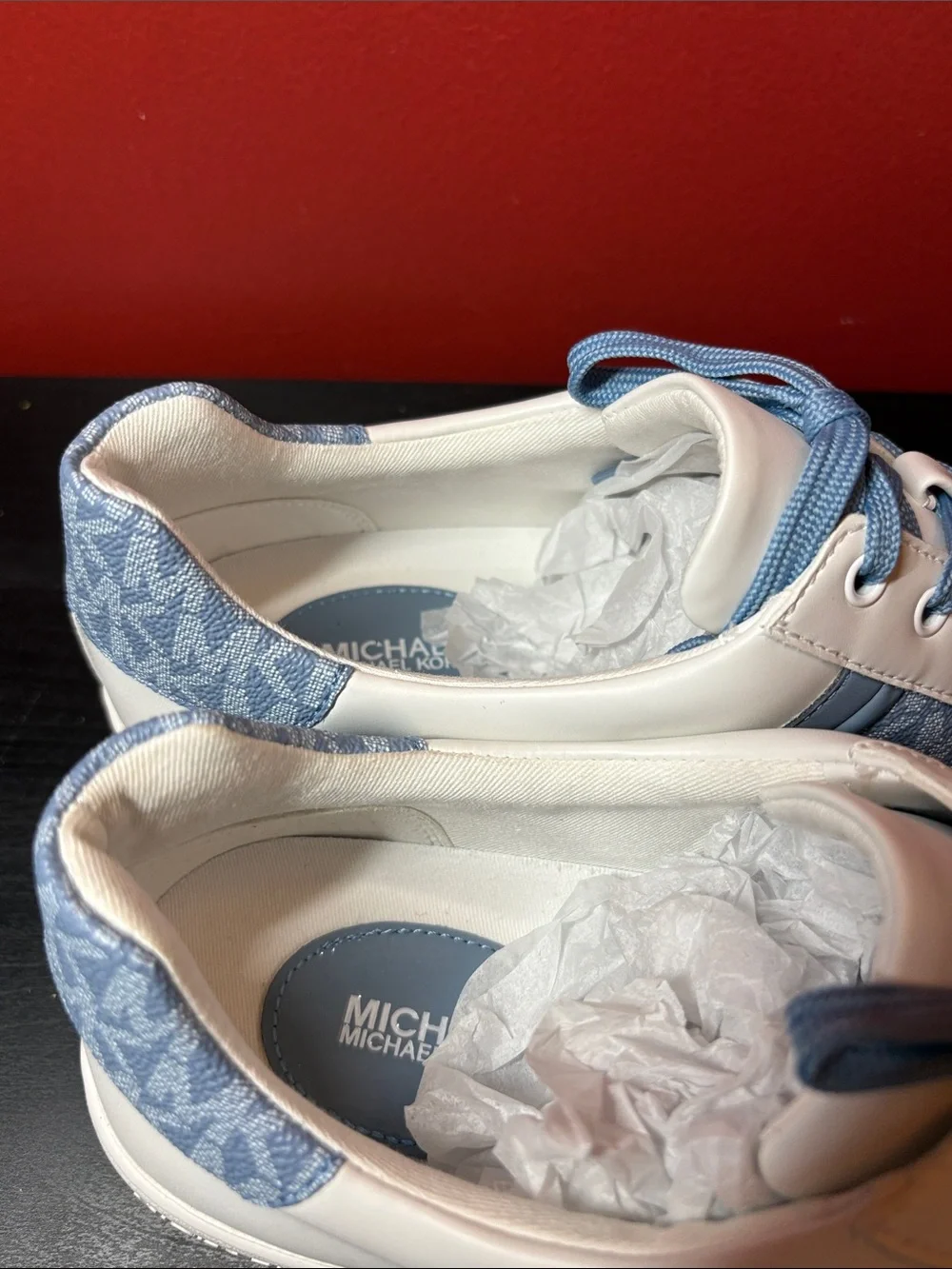 Michael Kors White Sneakers with Light Blue Laces